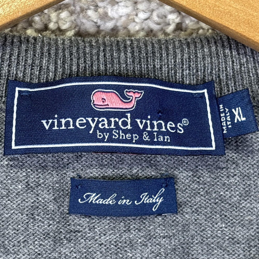 Vineyard Vines Sweater Mens XL Gray Cotton Cashmere 1/4 Zip Mock Neck Italy - Picture 3 of 7